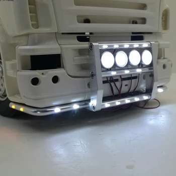 Metāla Alumīnija Sakausējuma Priekšējais Bampers ar LED Gaismas 1/14 Tamiya RC Kravas automašīna, Piekabe, Auto Rotaļlietas Scania R620 56323 R730