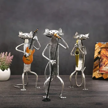 Metāla Cat Spēlē Ģitāru, Saksofonu Dziedāšanas Kaķis Statuetes Interjera Priekšmeti Amatniecības Dāvana Mājas Dzīvojamā Telpu Dekorēšana