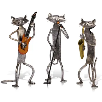 Metāla Cat Spēlē Ģitāru, Saksofonu Dziedāšanas Kaķis Statuetes Interjera Priekšmeti Amatniecības Dāvana Mājas Dzīvojamā Telpu Dekorēšana
