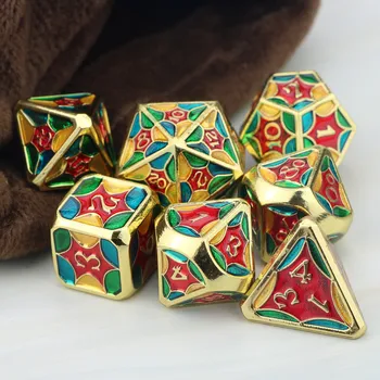 Metāla dnd kauliņu komplekts rainbow dice polyhedral dice iestatīt pielāgotas dice red green gold dragon dungeon un ar maisu D20 D10 D12 D8 D6 D4
