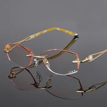 Metāla Sakausējuma Brilles Sievietēm bez apmales Recepti Lasot Tuvredzība, Progresīvās Brilles, Dzeltenas Izrāde ar Krāsu lēcas 258033
