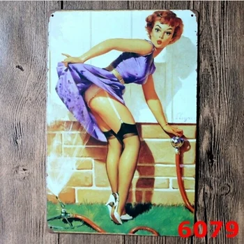 Metāla Skārda Zīme Mākslas Dārzs Seksīgais Pin-Up Humora Reklāmu Šļūtenes Ūdens Meiteni, Sievieti, Vintage 20x30CM