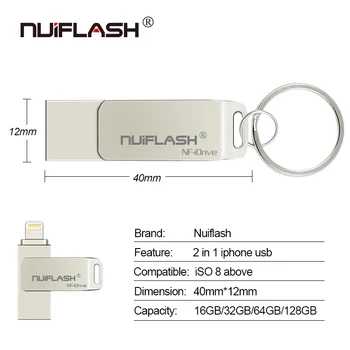 Metāla USB Flash Disks 128GB OTG Pen Drive 32GB 64GB USB 3.0 Zibatmiņas Diskā iphone/ipad/Zibens/ios/USB Memory Stick