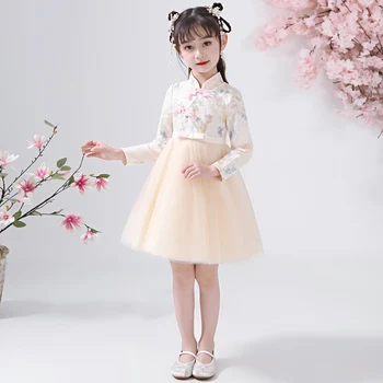 Mežģīņu Izšuvumi, Puķu Meiteņu Kleitas Bērnu Ķīniešu Cheongsam Kleita Baby Meitenes Elegants Tradicionālā Ķīniešu Jaunais Gads Kleita