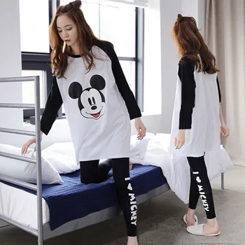 Mickey mouse Pavasara rudens garām piedurknēm pidžamu dāmu apakšveļa nightgowns karikatūra uzvalks, sieviešu mājas apģērba sleepwear