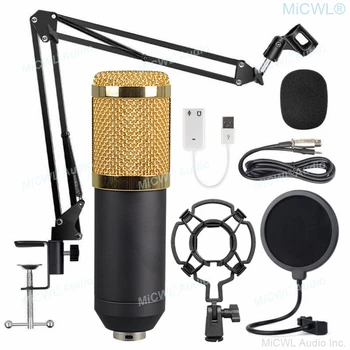 MiCWL X800 Tīkla Dzīvot Karaoke PC Dziedāt Studio Ierakstīšanas Mikrofons, Kondensatora Mikrofoni Microfone ar Triecienu Desk Mount Support Zelta