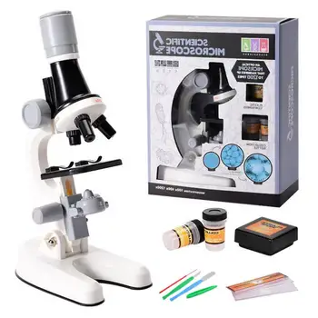 Mikroskopu Komplekts Lab LED 100X 400X 1200X Mājas Skolas Izglītības Rotaļlieta, Dāvanu Rafinēta Bioloģiskais Mikroskops Bērniem, Bērnu Rotaļlietas, Dāvanas
