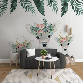 Milofi pielāgotas 3D tapetes, sienas ar roku apgleznotus akvarelis luncināties ziedu, augu, bērnu istabas fonā dzīvojamā istaba guļamistaba decora