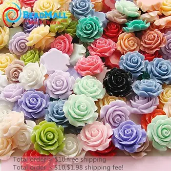 Min pasūtījums $10 bezmaksas piegāde 20mm100pcs sajauc krāsu, sveķu rožu ziedu,sveķu ziedu Jaukto Ziedu Cabochons Kameja DIY210197