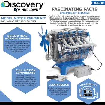 Mindblown Modelis dzinējs Dzinēja Komplekts Cilmes Discovery kustīgās daļas, led gaismas, zinātnes eksperimentus, rotaļlietu automobiļu četru cilindru dzinējs modelis
