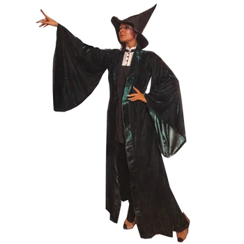 Minerva McGonagall Kleita Cosplay Tērpu Tumši Zaļā Apmetnī, Uzrakt mētelis+Cepure
