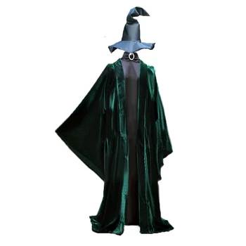 Minerva McGonagall Kleita Cosplay Tērpu Tumši Zaļā Apmetnī, Tranšeju Apmetnis+Cepure