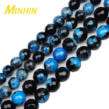 MINHIN Rūpnīcas Cenu Dabīgā Akmens Pērlītēm Zilā Uguns Agates Krelles 15