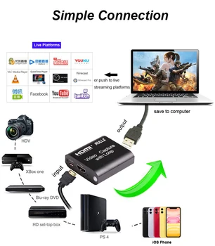 Mini 4K Audio Video Uztveršanas Kartes 1080P HDMI, USB Spēle Ieraksts Rūtiņu PS4 DVD TV Kastē Ierakstīt Atbalsta Tiešraidi Raidījums