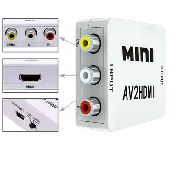Mini AV2 AV Uz saderīgu Video, Audio Converter AV2 RCA Uz -compatib1080P Video, Audio Converter Atbalsta Moniter TV