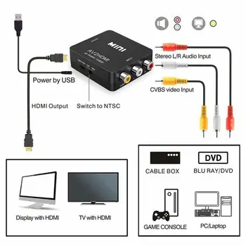 Mini AV2 AV Uz saderīgu Video, Audio Converter AV2 RCA Uz -compatib1080P Video, Audio Converter Atbalsta Moniter TV
