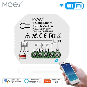 Mini DIY WiFi Smart Gaismas Slēdzis 3 Banda 1/2 Moduļa Veids Smart Life/Tuya App Kontroles Darbus ar Amazon, Alexa un Google Home