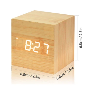Mini Koksnes Skaņas Kontroles Pulksteni Jaunu, Modernu Koka Ciparu LED Galda Modinātājs naktsgaldiņš Pulkstenis Kalendārs Galda Dekori