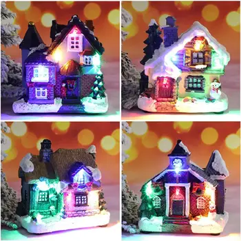 Mini Ziemassvētku Mājas mēbeles, Mēbeles Leļļu Nams LED Māju Rotā Gaismas Ar Sveķiem, Miniatūras Māja Mājas Dekorēšanai Ziemassvētku Dāvanas
