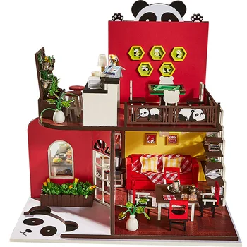 Miniatūra leļļu Namiņš DIY Namiņš Komplekts Panda Roombox Roku darbs Modelis Rotaļlietas Bērniem Ziemassvētku Dāvanu Koka Leļļu Mājas Mēbeles