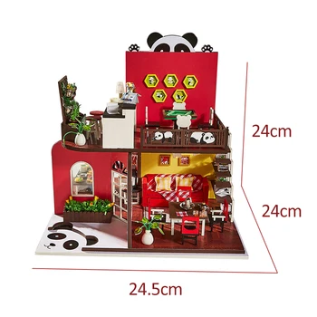 Miniatūra leļļu Namiņš DIY Namiņš Komplekts Panda Roombox Roku darbs Modelis Rotaļlietas Bērniem Ziemassvētku Dāvanu Koka Leļļu Mājas Mēbeles