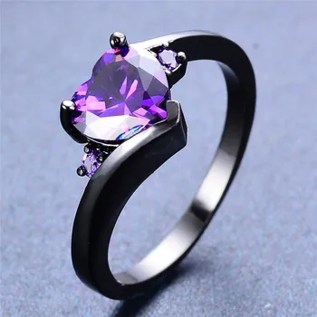 Minimālisma Sieviešu Maza Sirds Ring Crystal 14KT Melnā Zelta Kāzu Gredzeni Sievietēm Solījums Melns Violets Sarkans Saderināšanās Gredzenu