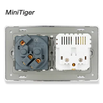 Minitiger 2 Banda francijas Standarta Sienas Kontaktligzda Ar 2 USB Uzlādes Pieslēgvietas Paslēptas Mīksta LED Nerūsējošā Tērauda Matēta Panelis