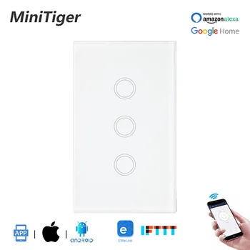 Minitiger Ewelink APP 3 Banda MŪS Standarta WIFI Touch Switch Strādāt ar Google Home Alexa MUMS Smart Home Vienas Uguns Līnijas Slēdzis