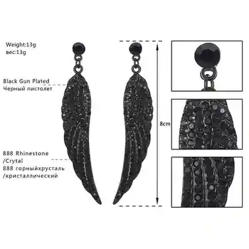 Minlover Black Crystal Eņģeļa Spārnus Vintage Piliens Auskari Sievietēm, Rhinestone Vilināt Karājas Spalvu Auskars Jaunas Rotaslietas MEH942