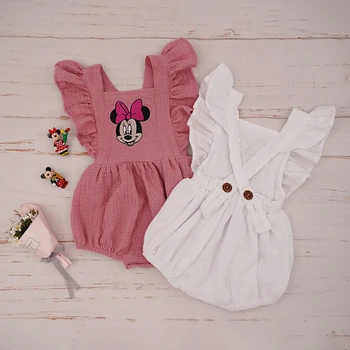 Minnie Cute Meitene Jaundzimušo Bērnu Apģērbu Disney Cartoon Organiskās Kokvilnas Toddler Kombinezonus Jaunas Mickey Mouse Savirmot Piedurknēm Zīdaiņu Apģērbs