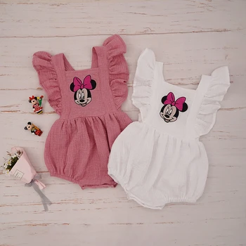 Minnie Cute Meitene Jaundzimušo Bērnu Apģērbu Disney Cartoon Organiskās Kokvilnas Toddler Kombinezonus Jaunas Mickey Mouse Savirmot Piedurknēm Zīdaiņu Apģērbs