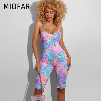 MIOFAR 2020. gada Vasaras Bodycon Kombinezonus Tie Krāsošanas Backless Ruched Sieviešu Playsuits Modes Gadījuma Izdilis Bikses Playsuit Dāmas Apģērbs