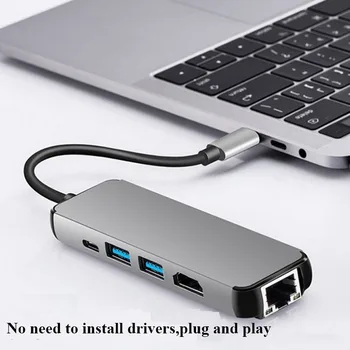 Miracare USB C Klēpjdatora dokstacija, USB 3.0, HDMI RJ45 Gigabit PD Fealushon par MacBook Samsung Galaxy +C Tipa Doks USB CENTRMEZGLU