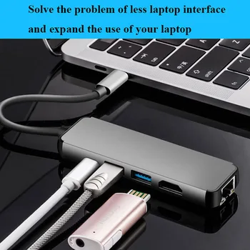 Miracare USB C Klēpjdatora dokstacija, USB 3.0, HDMI RJ45 Gigabit PD Fealushon par MacBook Samsung Galaxy +C Tipa Doks USB CENTRMEZGLU