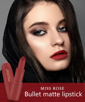 Miss Rose-ilgstošu matētu lūpu krāsu, seksīga lūpu krāsa, tumši sarkans, neto sarkans, jujube, sarkans, ūdensizturīgs, bullet, brūna lūpu 3.8