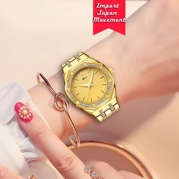 MISSFOX Slavenu Zīmolu Luksusa Sieviešu Skatīties Nerūsējošā Tērauda, Zelta Pulksteņi Eleganta Dāma, Kleita Puse rokas Pulkstenis Trending Produktu 2020