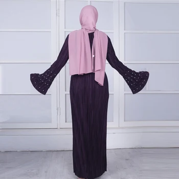 MISSJOY Pērle Kleitu turku Maxi Kleita Izlīdzināšanu piedurknēm, sieviešu Kleitas Kroku Islamic Fashion abayas drēbes musulmaņu Valsts costu Gadījuma