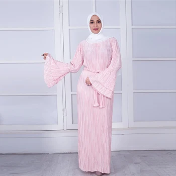 MISSJOY Pērle Kleitu turku Maxi Kleita Izlīdzināšanu piedurknēm, sieviešu Kleitas Kroku Islamic Fashion abayas drēbes musulmaņu Valsts costu Gadījuma
