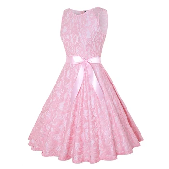 MISSJOY Tamborēšanas Ziedu Mežģīnes vintage kleitu elegants modes sieviešu apģērbu bez piedurknēm, O-veida Kakla augsto vidukli ar Jostu plus izmērs 3XL-4XL