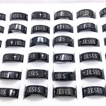 MIXMAX 20PCS gredzenu Jēzus krusta vīriešu, sieviešu, Dievs, Kristus smalku melnu Nerūsējošā Tērauda, zīmolu gredzenu, augstas kvalitātes Rotaslietas