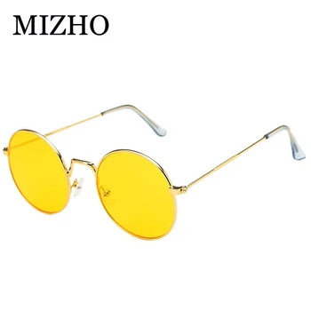MIZHO Vintage Dzeltena Vīriešu Saulesbrilles Sieviešu Retro Punk Stila Lielā Apaļā Metāla Krāsains Objektīvs, Saules Brilles Modes Briļļu Hip Hop