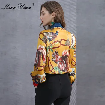 MoaaYina Modes Dizainere Skrejceļa Vasaras Blūze Sievietēm Loku Apkakles Mazo dzīvnieku Ziedu Drukāt Streetwear Elegants Krekls Topi