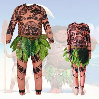 Moana Maui Tetovējums T Krekls/Bikses Halloween Pieaugušo, Vīriešu, Sieviešu Cosplay Kostīmi ar Lapām Dekoru Blattern Halloween Pieaugušo Cosplay