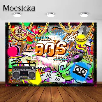 Mocsicka 80s Puses Fons Retro Grafiti Sienu 80 Hip Hop Dzimšanas dienas svinības Rotājumi, Fotogrāfijā Fona Photobooth Banner