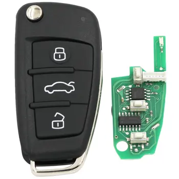 Modernizētas Locīšanas Tālvadības Atslēga 3 Pogu 433MHz ar ID48 Čipu Audi TT A6 A8 P/N: 4D0837231K