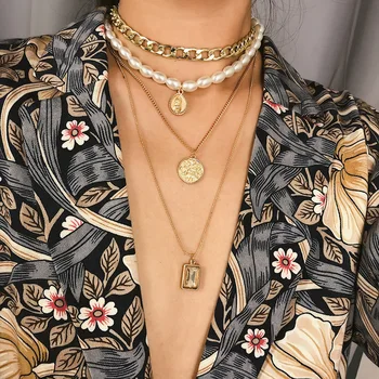Moderns personības radošo pārspīlēti vairākelementu kaklarota ar vintage multi layer pērle moderni sievietes puses dāvanas