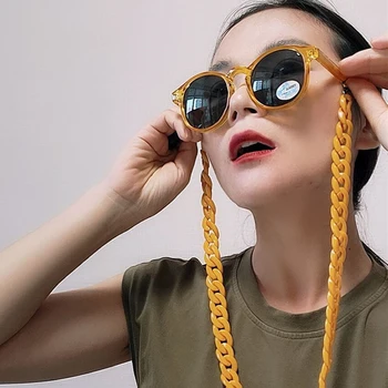 Modes Akrila Saulesbrilles Ķēdes Retro Dzintara Brilles Ķēdē Karājas Kakla Ķēdes Brilles Siksniņa