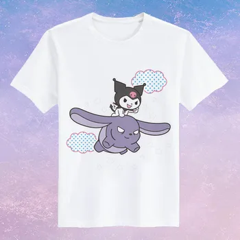 Modes Anime Manu Melodiju Kuromi Īsām Piedurknēm T-krekls Sievietēm Cute Karikatūra Izdrukāt O-t-veida kakla Galotnēm Vasarā Meitenes Gadījuma Balts T Krekls