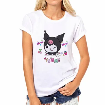 Modes Anime Manu Melodiju Kuromi Īsām Piedurknēm T-krekls Sievietēm Cute Karikatūra Izdrukāt O-t-veida kakla Galotnēm Vasarā Meitenes Gadījuma Balts T Krekls