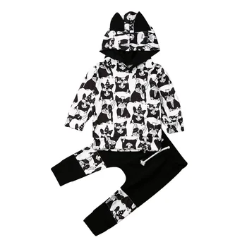 Modes baby pavasara kritums apģērbu 2gab bērns, zīdainis, zēns, meitene, 3d laikmetam pelēkā vārna topi, bikses tracksuit suņi logo tērpiem kopa jauki